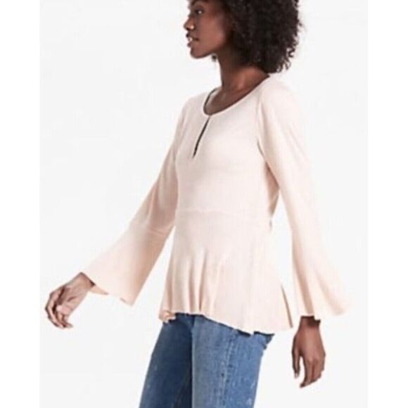 Lucky Brand light pink Bell Sleeve crinkle crepe BOHO TUNIC BLOUSE TOP sz M - Picture 1 of 6